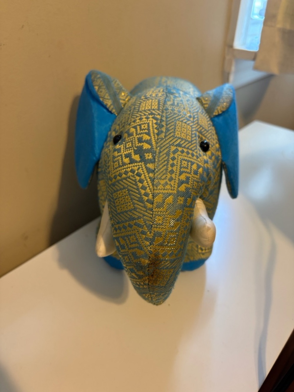 Blue and Gold Decorative Elephant Plush from Thailand